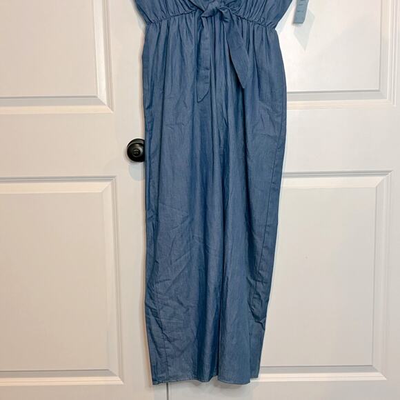 NWT No Less Than Chambray Short Sleeve Tie Waist Wide Leg Jumpsuit 3X - Picture 5 of 10